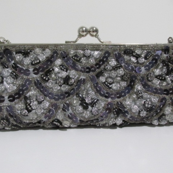 Silver Grey Sequined Evening Shoulder Bag - Picture 2 of 9